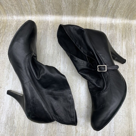 NINE WEST Black Heels Slouchy Leather Ankle‎ Boots Buttery Soft Booties 6M - Picture 5 of 9